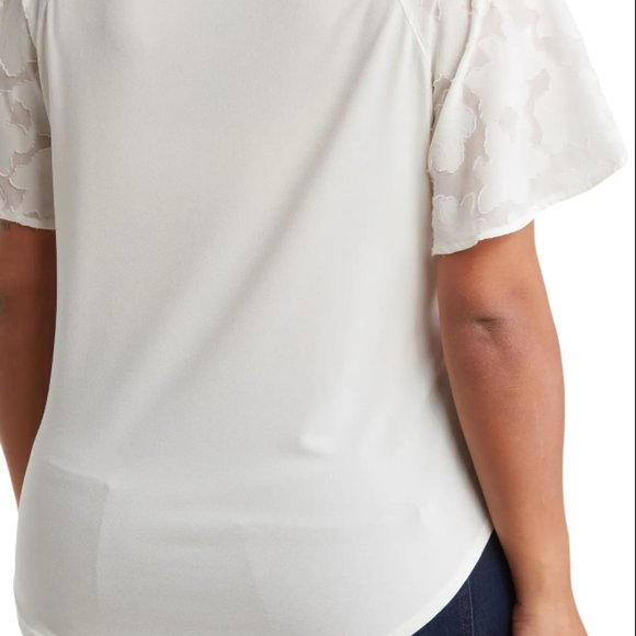 Nordstrom Rack Jacquard Flutter Sleeve Top- Ivory Cloud - 2X - New Without Tags - Picture 2 of 5
